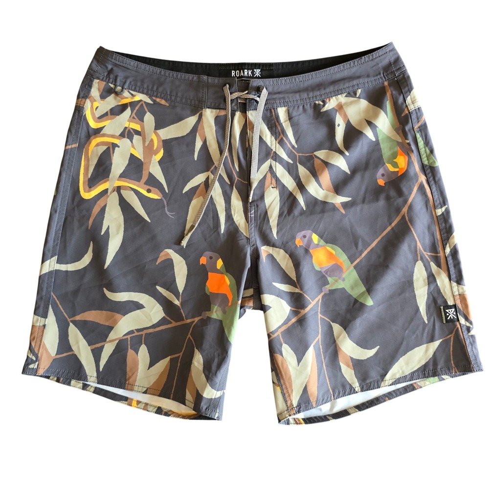 Roark The Passage Boardshorts Mens 34 Gray Parrot Snake Tropical Swim Trunks